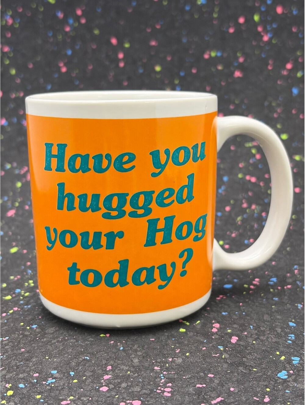 Harley-Davidson Orange Mug with 'Have you hugged your Hog today?' Slogan